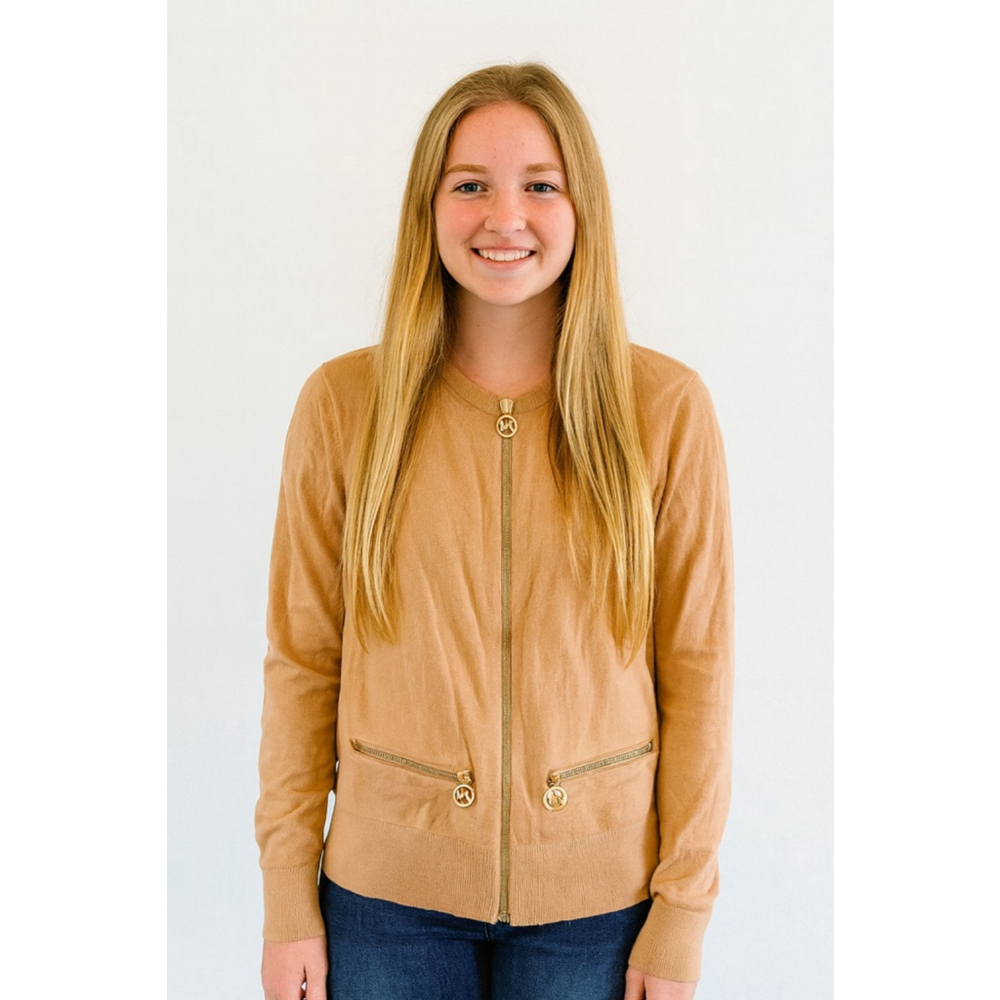 Michael Kors Tan Gold Zip Cardigan Sweater XS